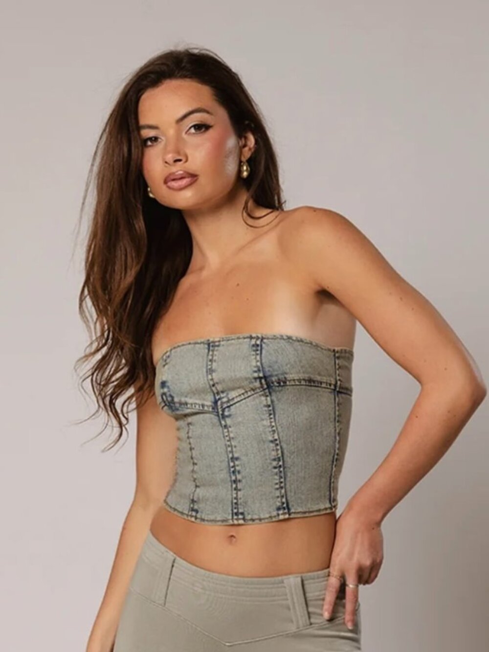 NWT - Revice Los Angeles Denim Strapless Corset Kate Top - Blue Obsession - S